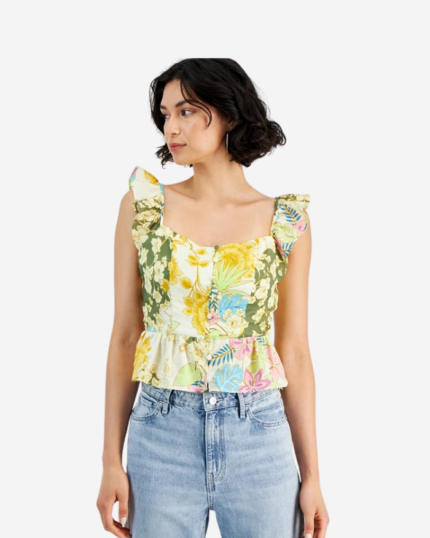 Guess Women's Carine Floral-Print Peplum Sleeveless Top